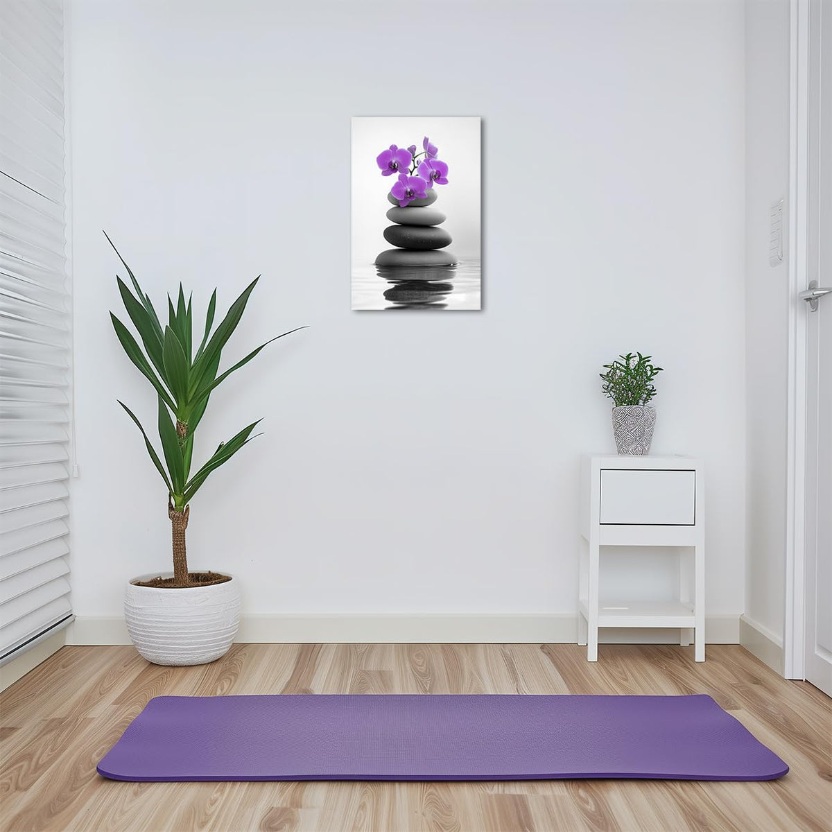 Zen Canvas Wall Art Spa Bathroom Poster Orchid Flowers and Zen Stones on Water Pictures Print Meditation Spiritual Artwork Yoga Zen Room Decor Framed (Purple / 36L" x 24W")