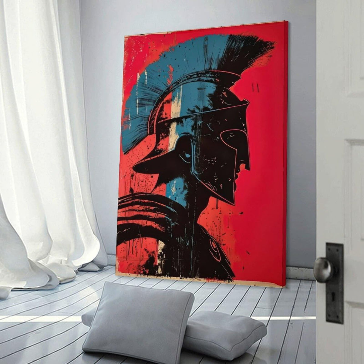 Spartan Warrior Profile Canvas Printing Wall Art Prints Wall Decor Posters Red Black Modern Abstract Greek Helmet Minimalist Living Room Bedroom Office Gym Decor 12x18inch (style-10 / 12x18inch(30x45cm) Frame)
