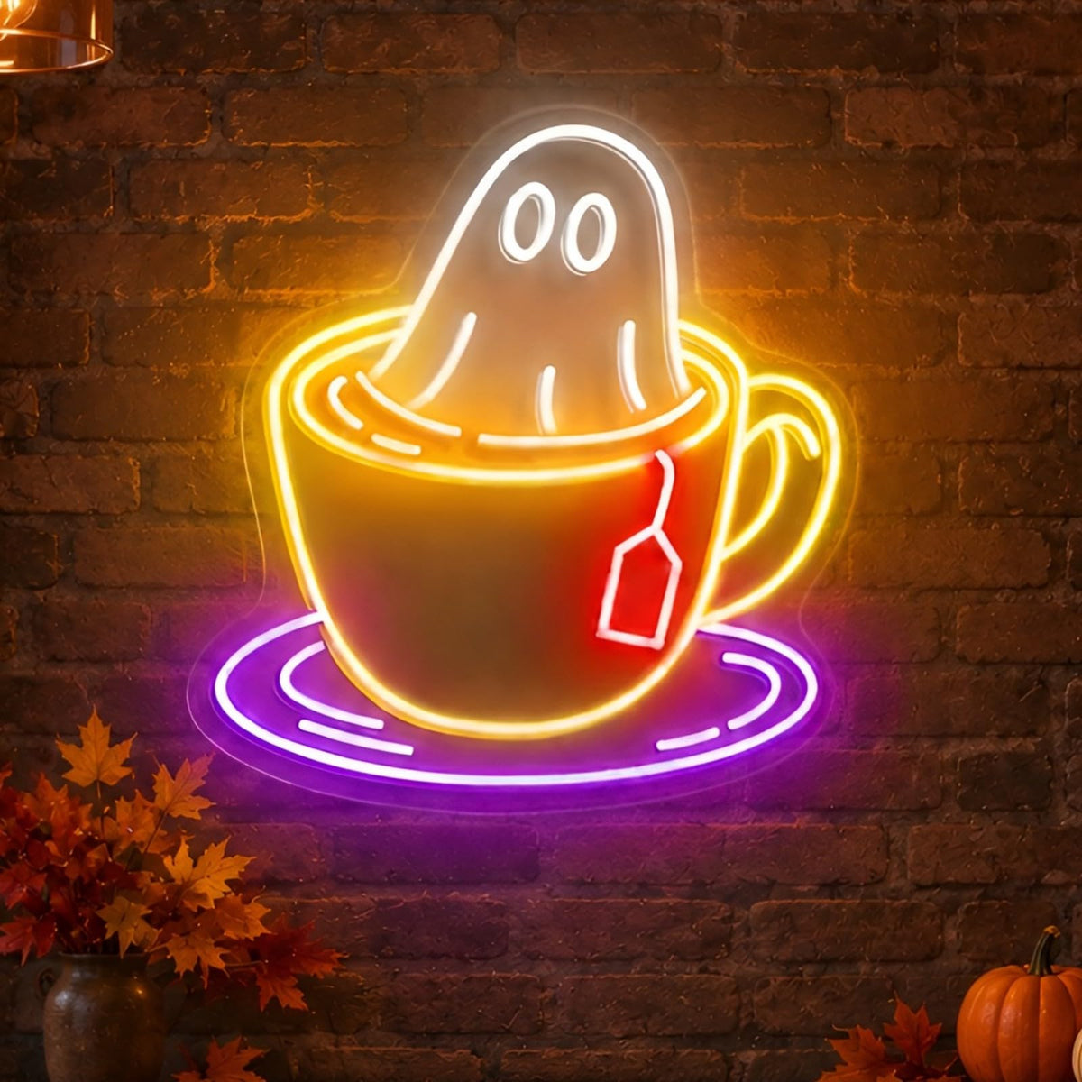 Ghost Coffee Neon Sign Cute Halloween Wall Decor for Cafe Bar Kitchen (Ghost Coffee)