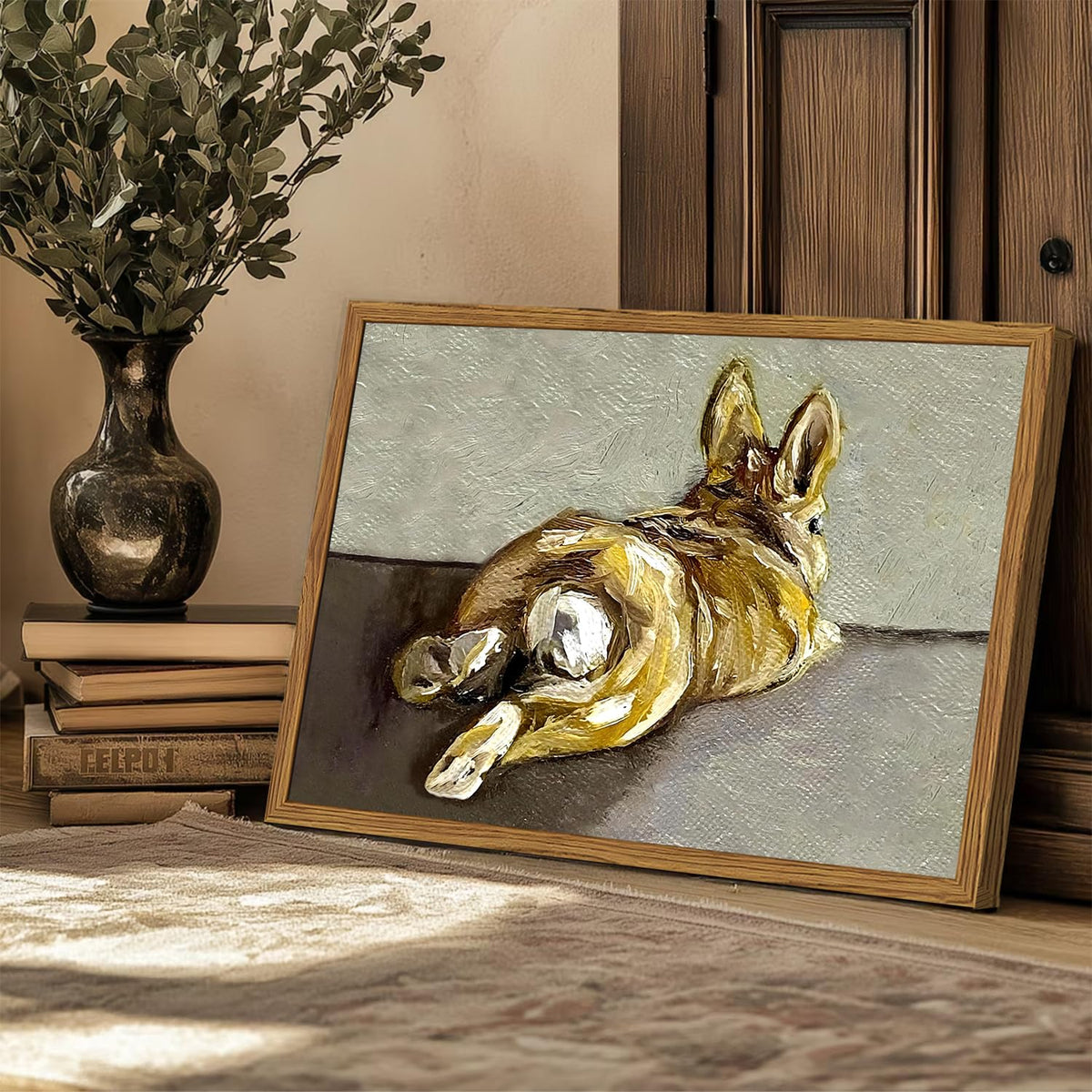 Framed Vintage Easter Bunny Wall Art (Cute Rabbit / 24"L x 16"W)