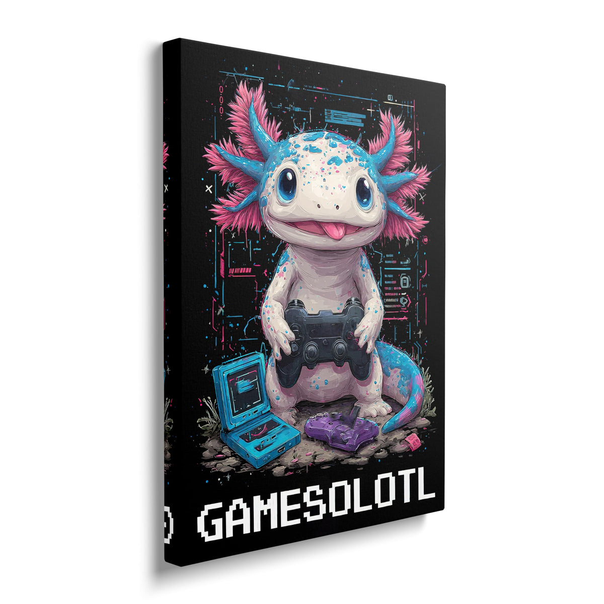 Axolotl Canvas Wall Art Game Animal Print Painting Framed ArtWork 20"x24" (Axolotl / 24"L x 20"W)