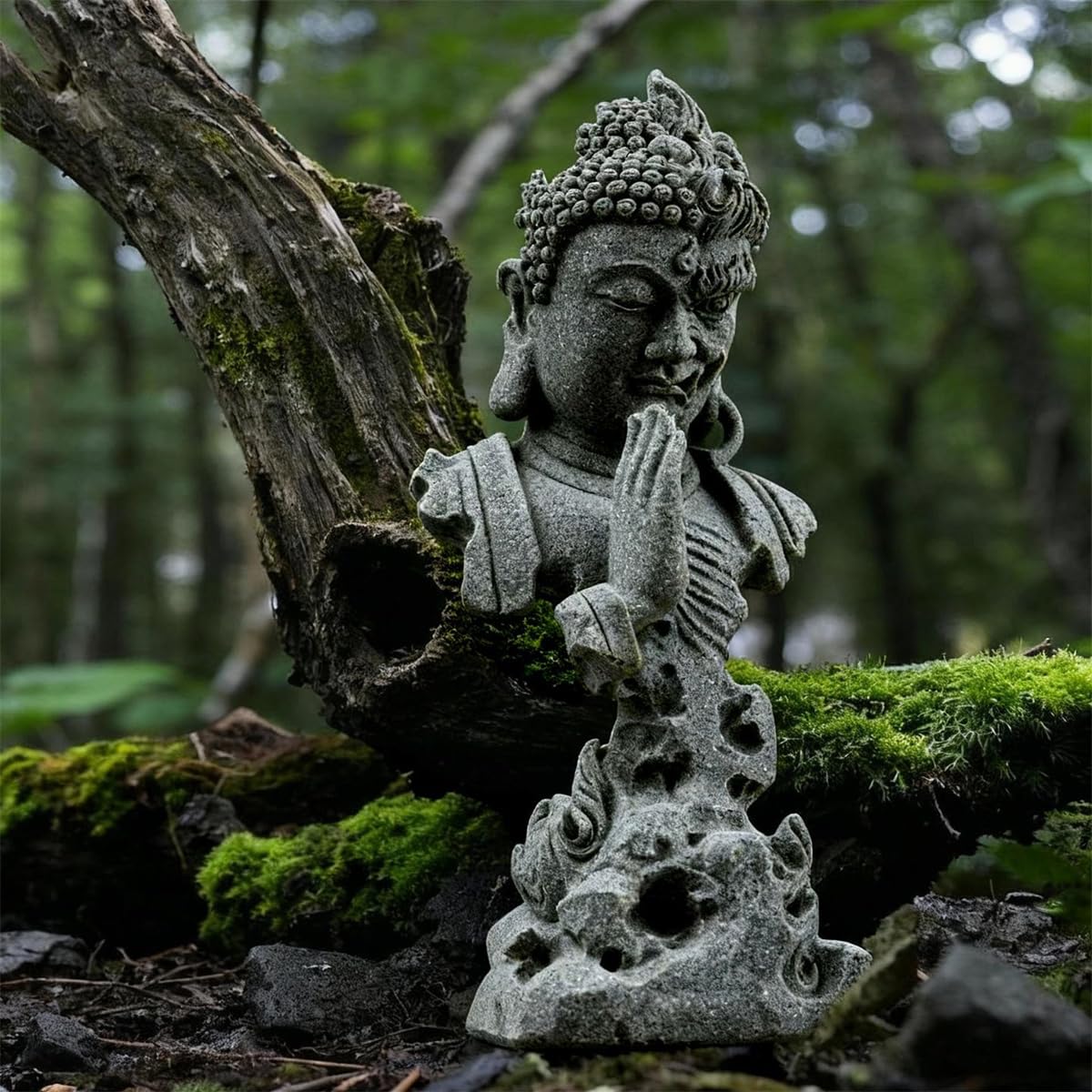 Meditating Buddha Statue Zen Garden Statues Sandstone Thinker Buddha Sculpture Figurine for Fish Tank Aquarium Home Decorations (CS)