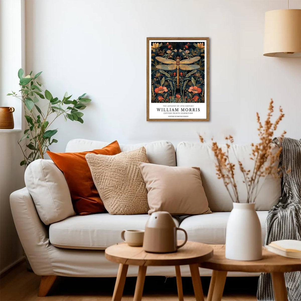 Vintage Dragonfly Wall Art William Morris Flowers Wall Decor Picture (Animal-G / 24"L x 16"W)