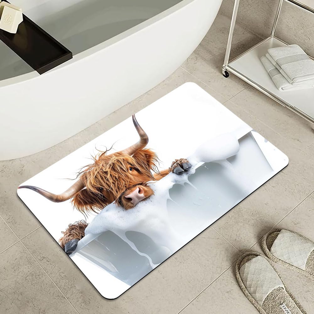 Bath Mat Bathroom Rug (Bath, Highland Cattle- / 16 x 24 inches)