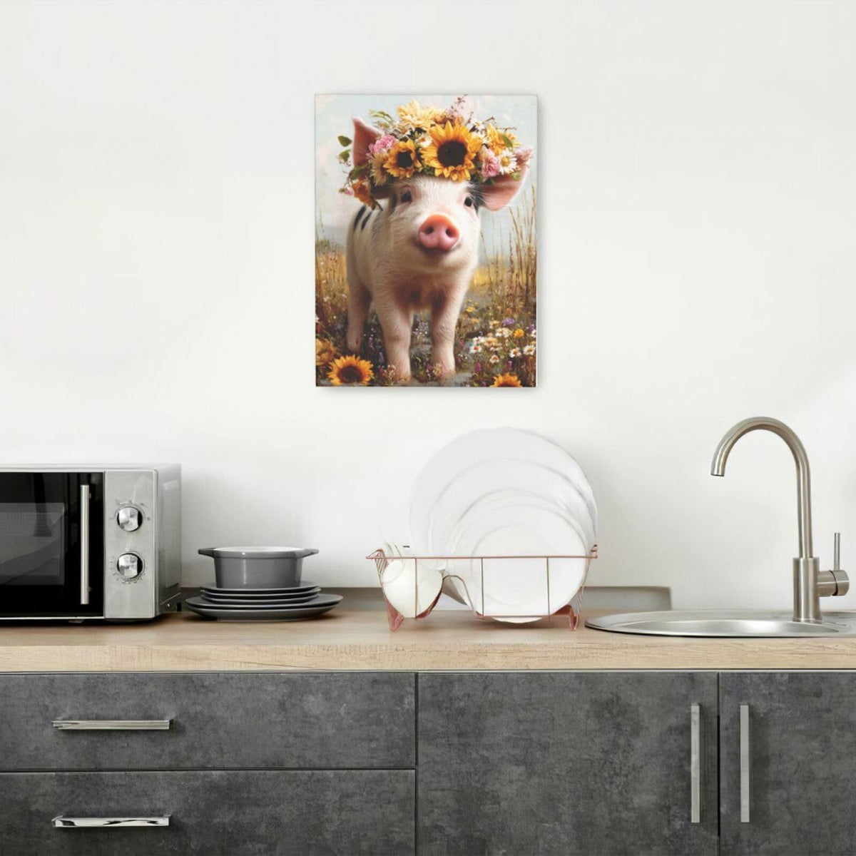 Rustic Pig Nursery Wall Art For Kids Cute Animal Bathroom Canvas Wall Decor Country Pictures Paintings Prints Artwork Framed Decorations For Girls Boys Children's Room Bedroom Living Room Gifts 12" x 16" (Pig / 16"L x 12"W)