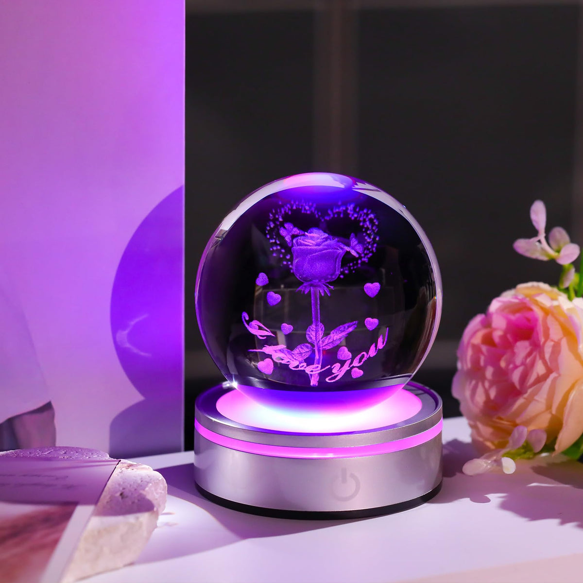 Forever Rose Crystal Lamp Gift for Wife Girlfriend Mom (Rose&Butterfly)