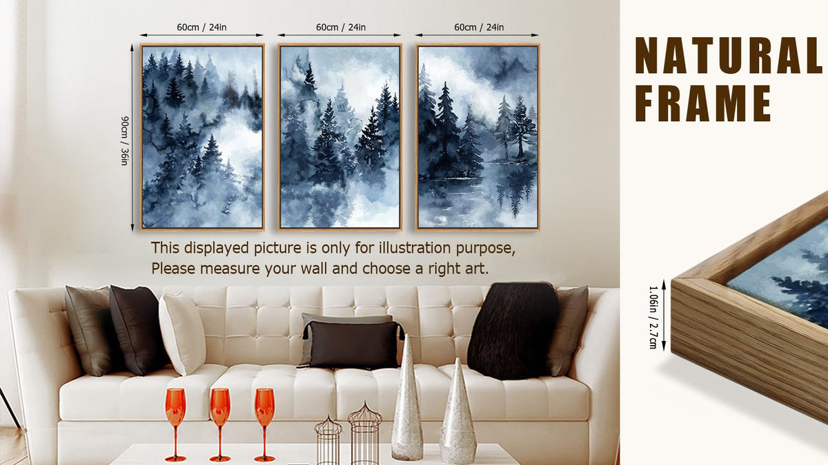 Foggy Forest Framed Wall Art (Blue Grey Foggy Forest / 36"L x 24"W)