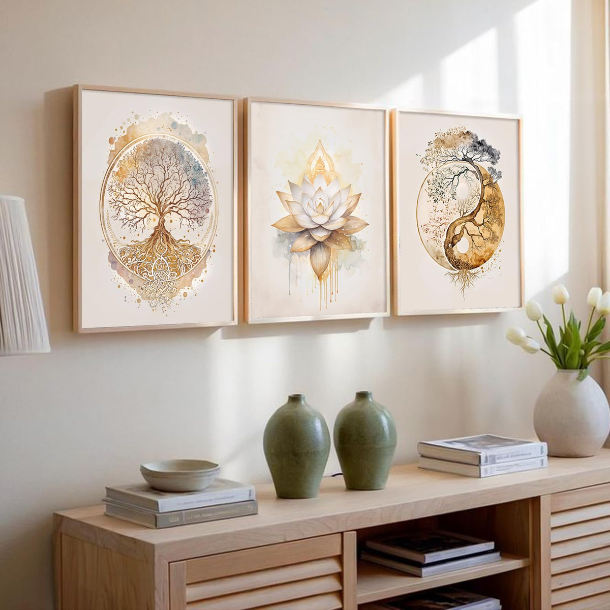 Tree of Life Wall Art Zen Lotus Canvas Wall Decor Yoga Spiritual Room Art Paintings Yin Yang Abstract Decor Artwork Spa Yoga Tree Pictures for Living Room Bedroom 12x16 Inch Unframed Set of 3 (12x16 Inch Unframed / Tree of Life Prints)