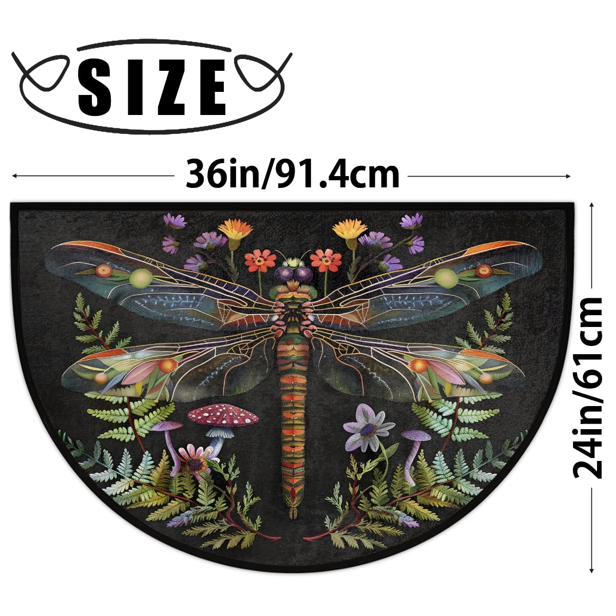Dragonfly Half Round Doormat Washable Semi Circle Rug Kitchen Outdoor Rugs (A01:animal Dragonfly)