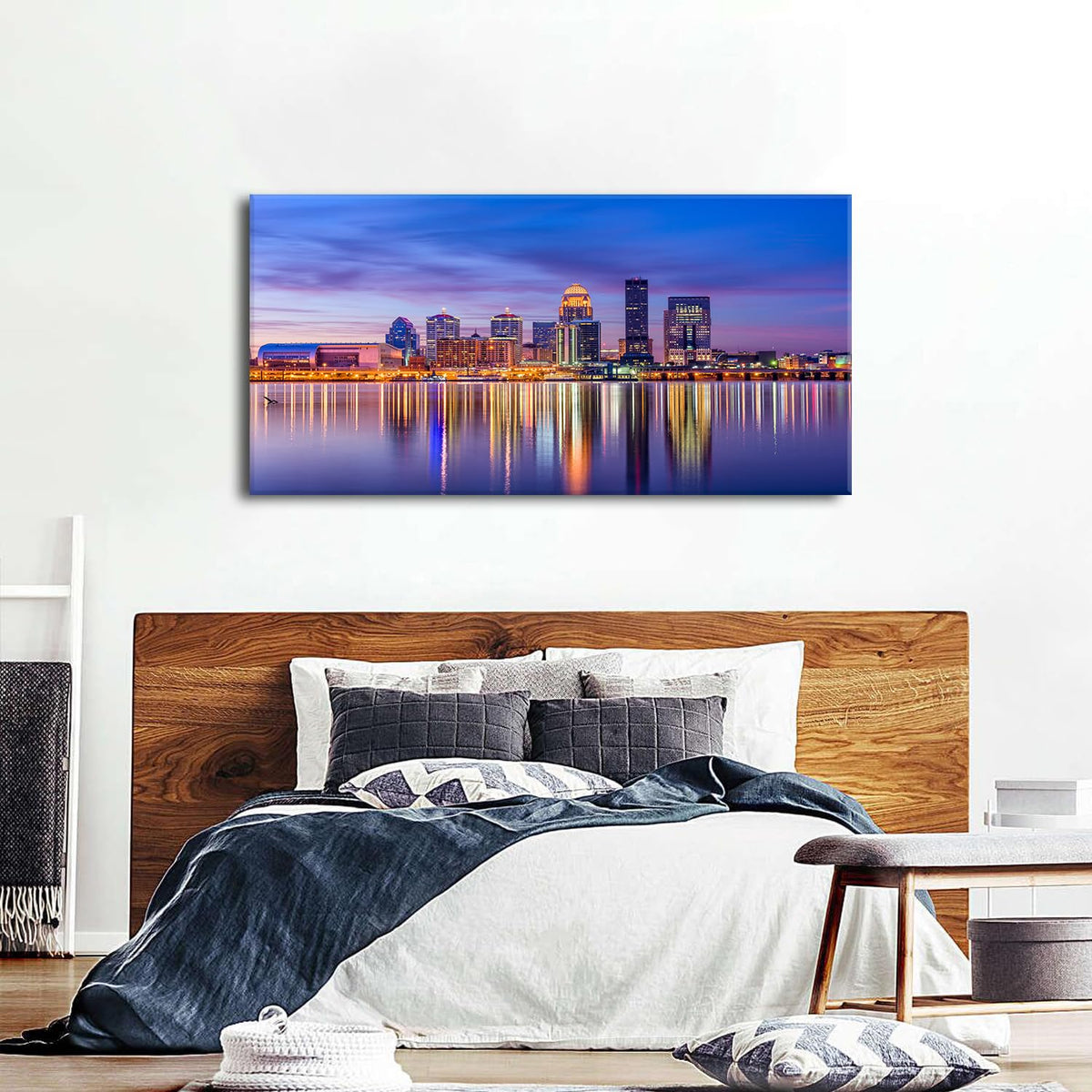 Louisville City Wall Art Sunset Kentucky Decor Colorful Waterfront Park Canvas Prints Pictures Louisville Skyline Painting Cityscape Poster Artwork for Kitchen Living Room Home Decoration 24x48” (48"L x 24"W / Louisville)