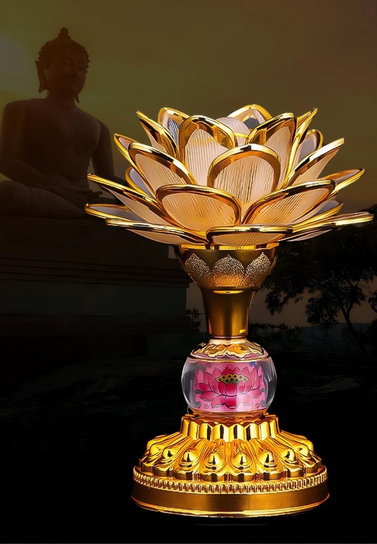 2 Pack Colorful LED Lotus Buddhist Lamp (Champagne Gold)