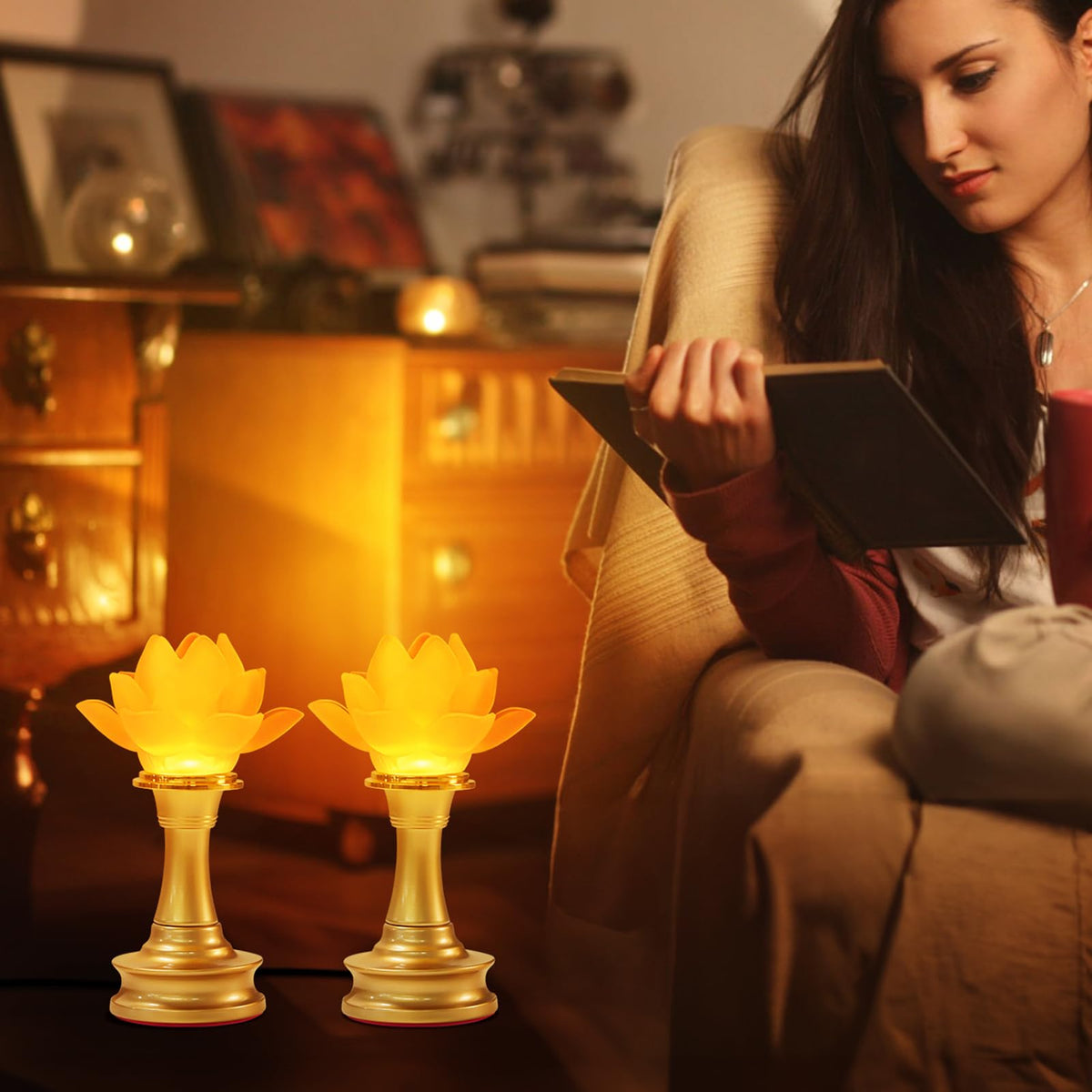Lotus Flower Lamp 7 Color LED Buddhist Meditation Supplies (Z1-6.5inch)