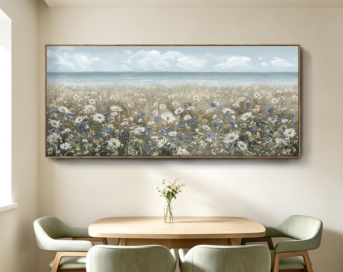 Oversized Framed Canvas Wall Art 6x2.6 ft (Coastal Flower Sea Art / 71"L x 31"W)