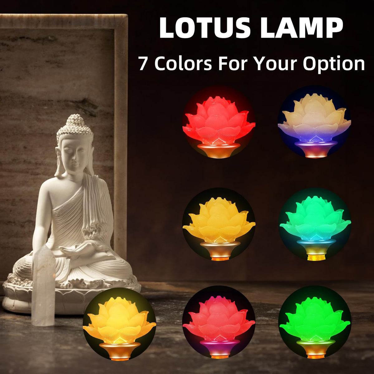 Lotus Lamp 7 Color LED Petal Buddhist Buddha Lamp Light (Z4-10inch)