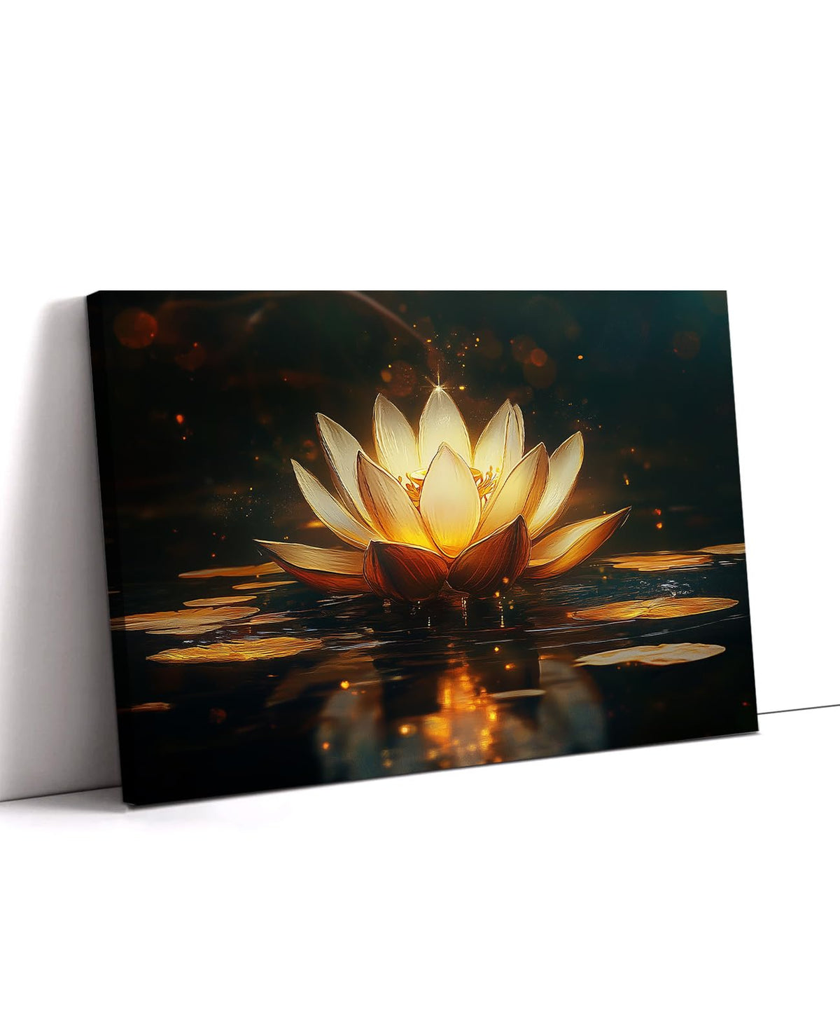 Large Gold Lotus Wall Art Pink Water Lily Picture Canvas Prints Flower Painting Zen Artwork Bathroom Living Room Home Office Decor Framed (42"L x 28"W / Gold)