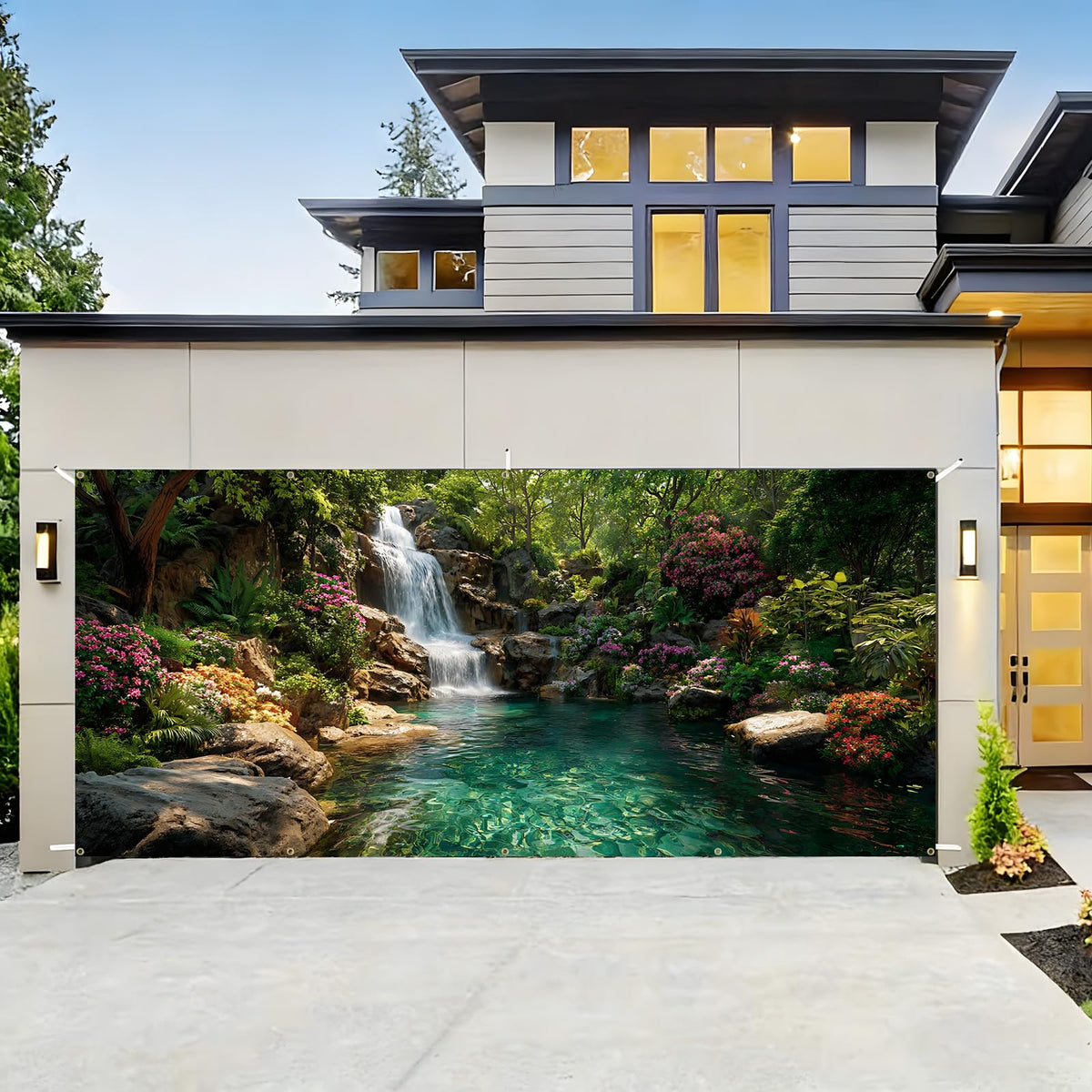 Garage Door Banner Cover 6x13 ft (Rainforest Waterfall)