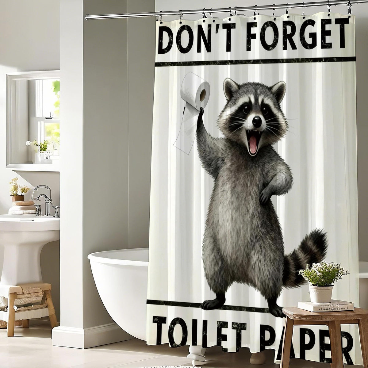 Funny Cute Raccoon Shower Curtain Black and White Kids Fun Bathroom Decor (60"W x 72"L (Pack of 1) / Funny Raccoon)