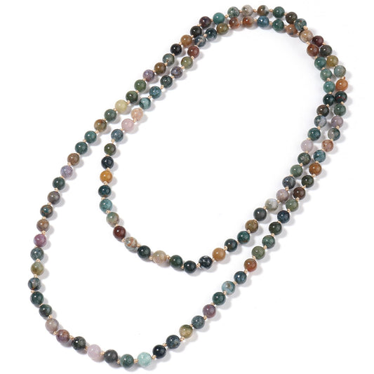 108 Mala Beaded Long Necklace Hand Knotted for Women (India Agate)