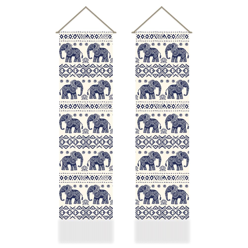 2Pcs Bohemian Elephant Long Vertical Tapestry (Blue-elephant)