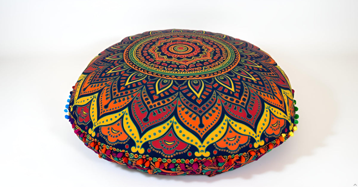 ICC 32 Inch Floor Pillows & Cushions Covers Decorative Hippie Mandala Pouf Pillow Covers Bohemian Seating Meditation Cushion Cover Large Boho Ottoman Case Pillowcase for Couch Blue Multi (Blue Multi)