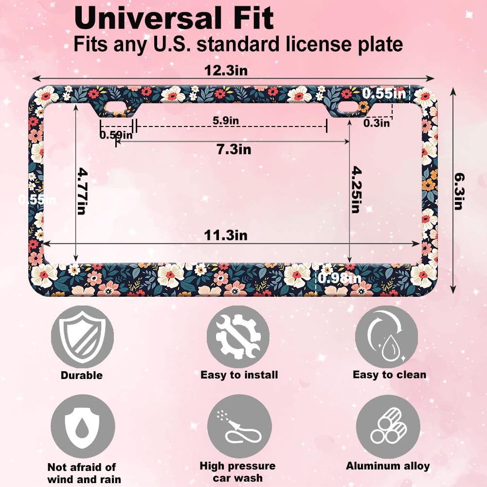 Cute Folk Floral License Plate Frame Women 2Pc Car Tag (for Floral-Folk / 2 pack)