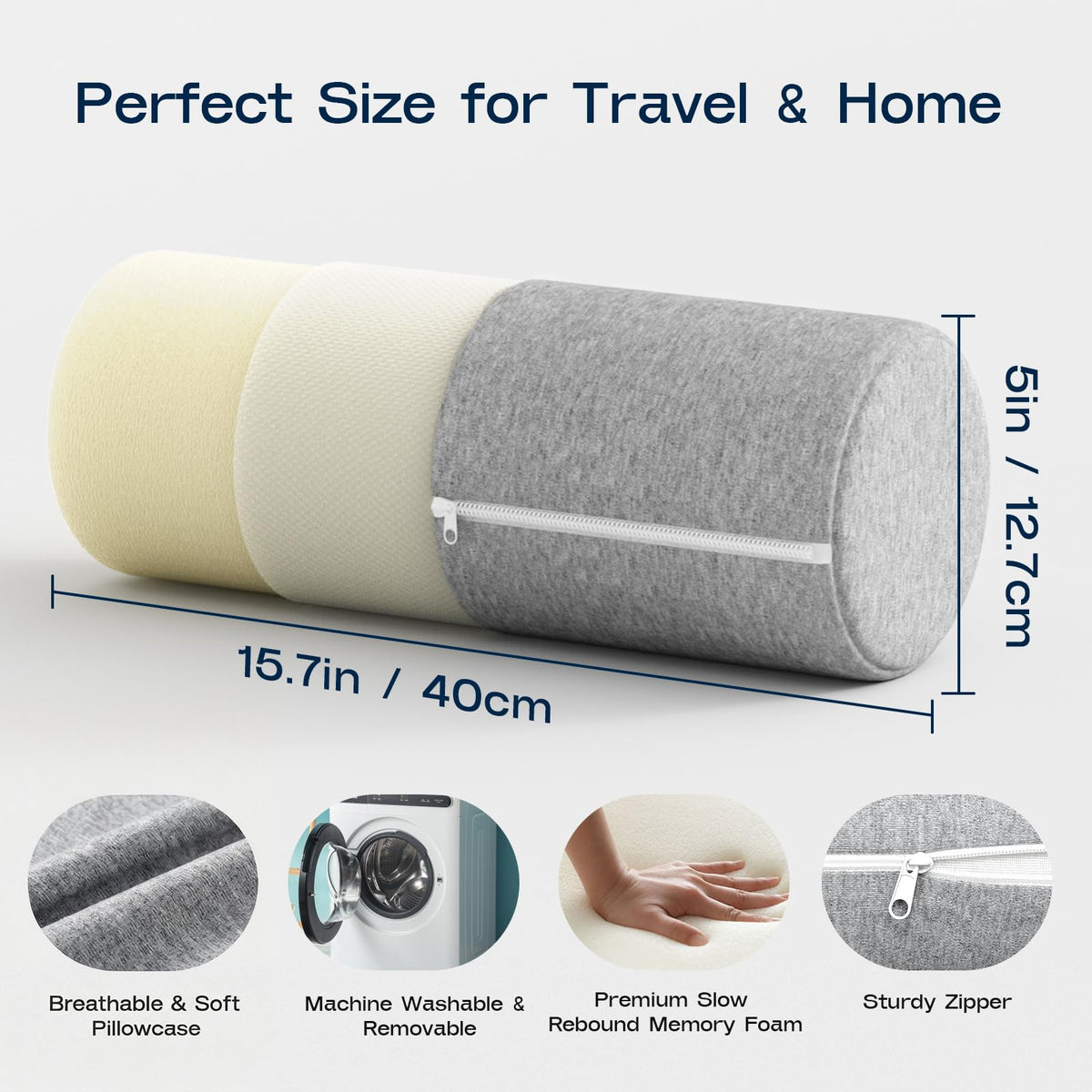 Neck Roll Pillow for Neck Pain Relief (Grey / Medium - 5.0" H)