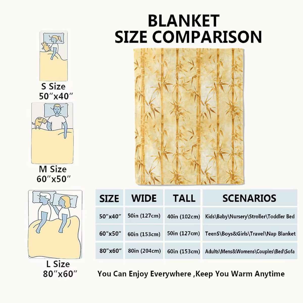 Zen Asian Inspired Blanket Golden Bamboo Throw Blankets (40x50in / Bamboo)