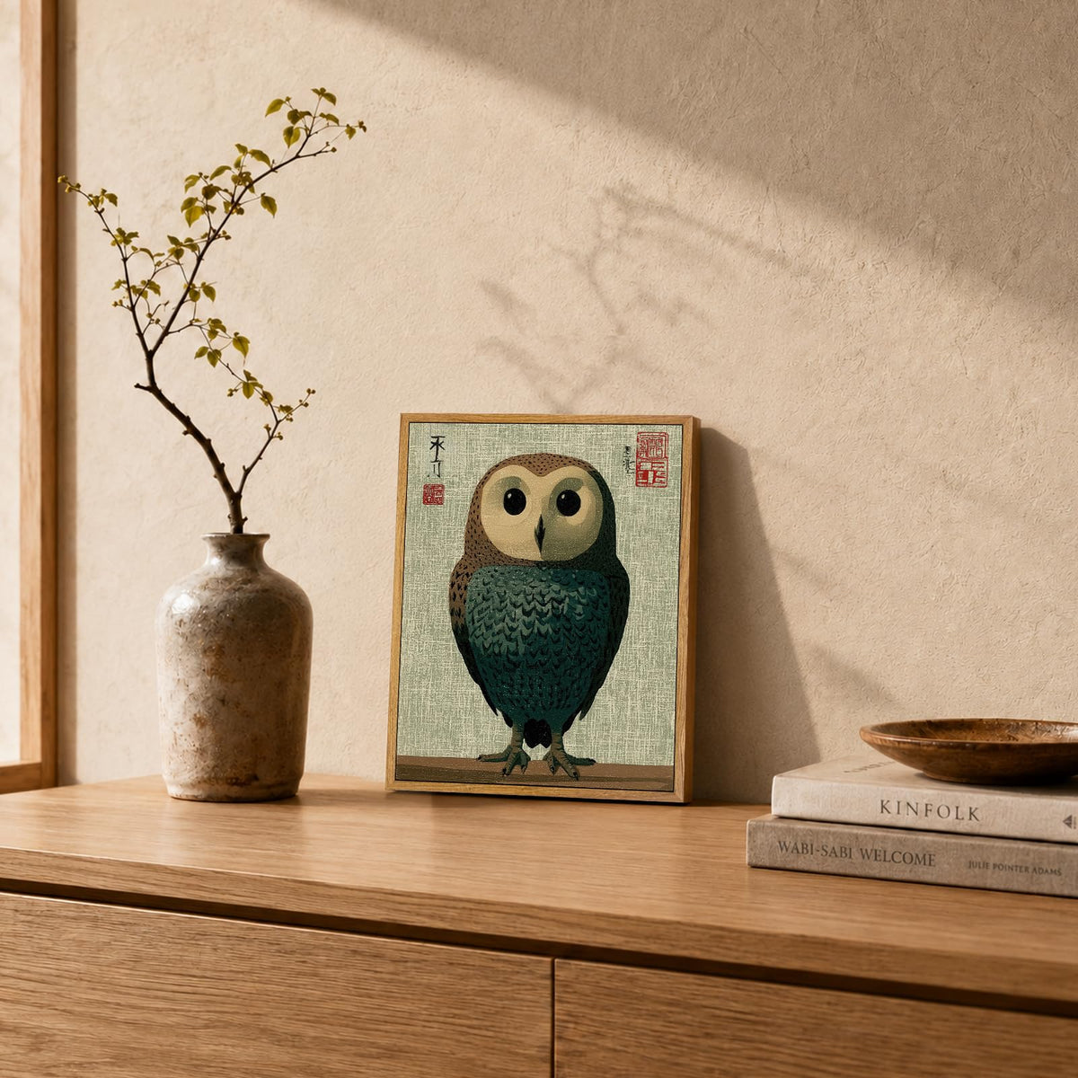 Framed Vintage Owl Wall Art Japanese Bird Wall Decor (owl / 8"L x 10"W)