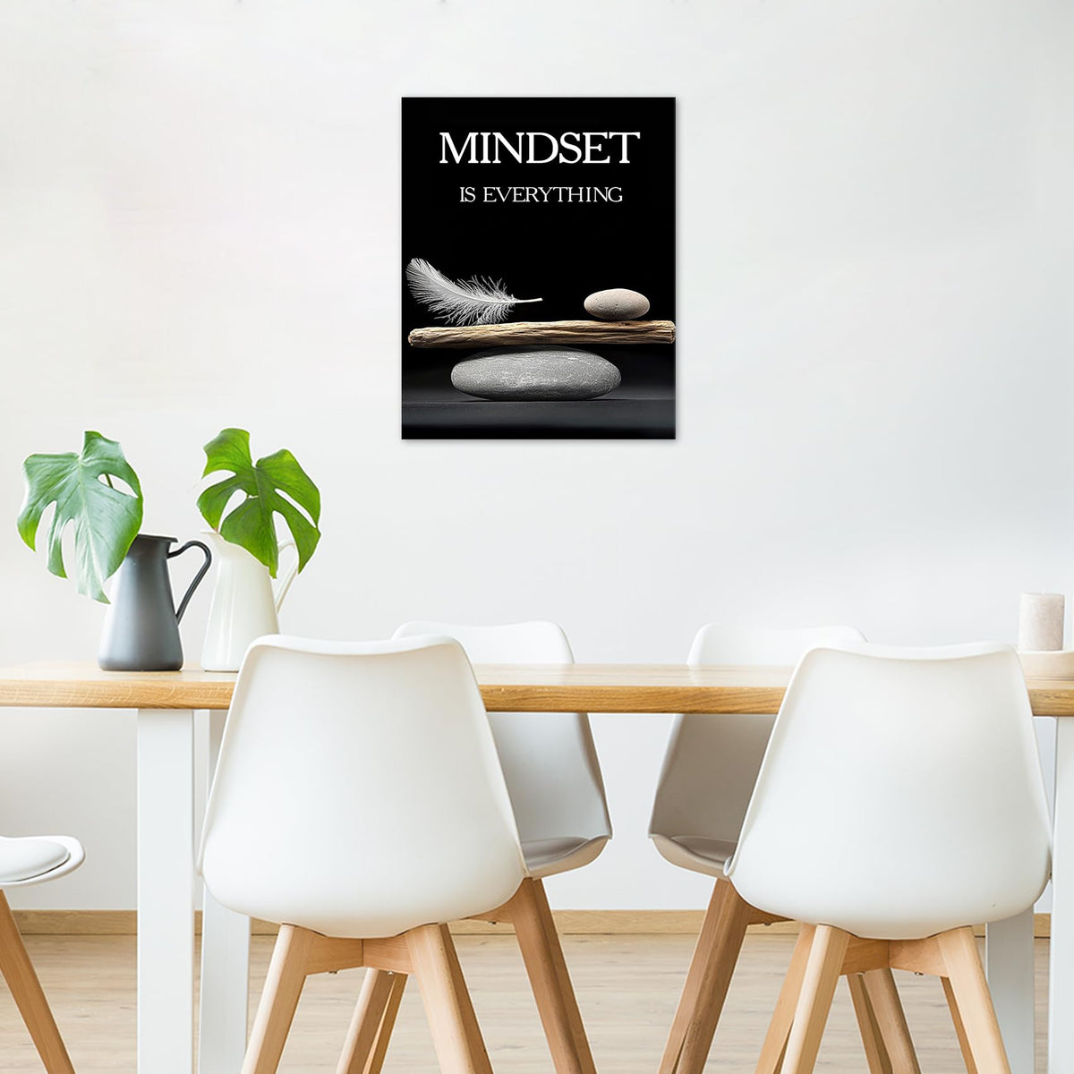 Mindset Motivation Wall Art for Bathroom Zen Stone Inspirational Canvas Wall Art for Bedroom Living Room Spiritual Relaxing Black Canvas Paintings Spa Yoga Office Wall Decor (10"L x 8"W / Black)