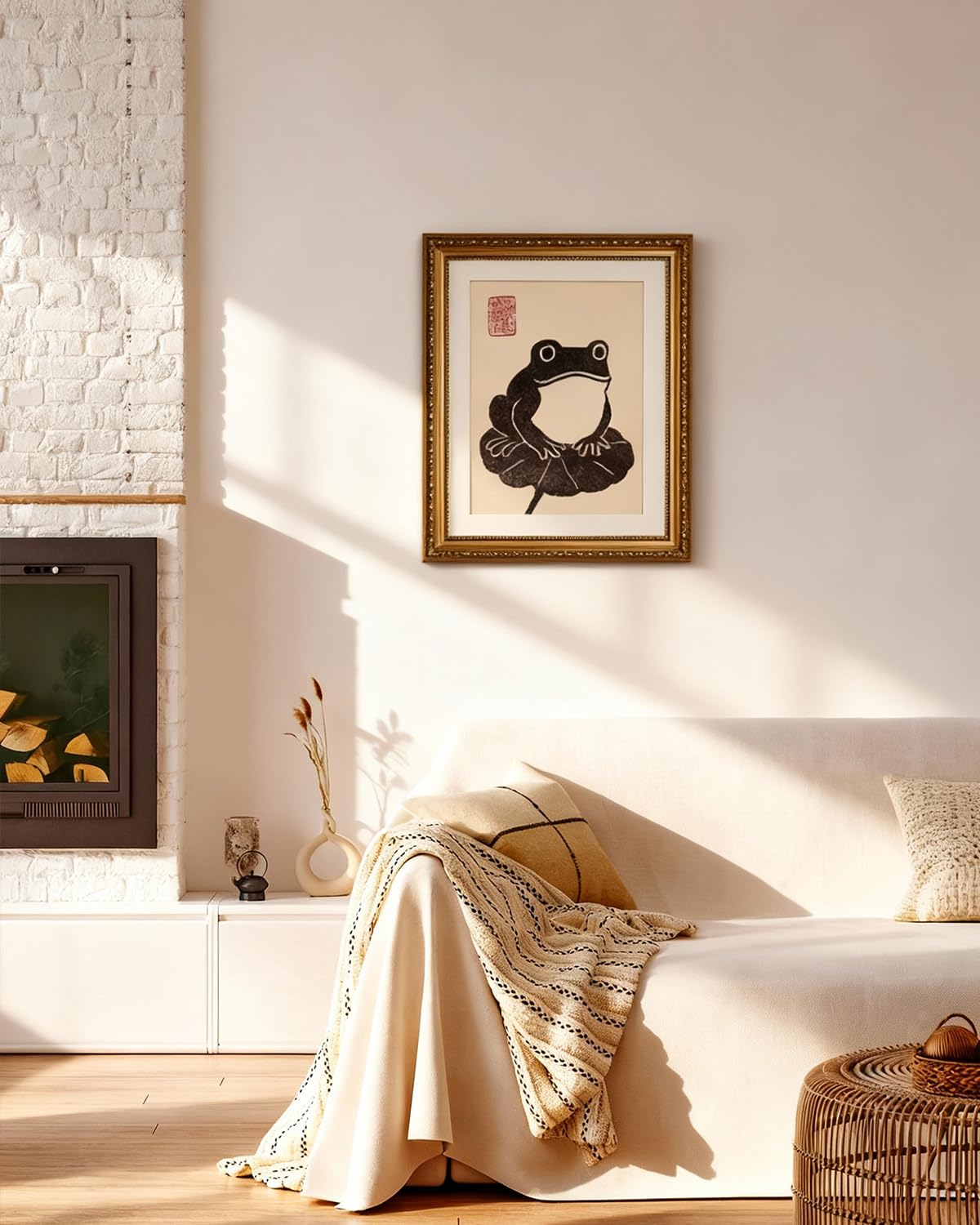 Gold Framed Art (Sitting in the lotus / 16"L x 13"W)