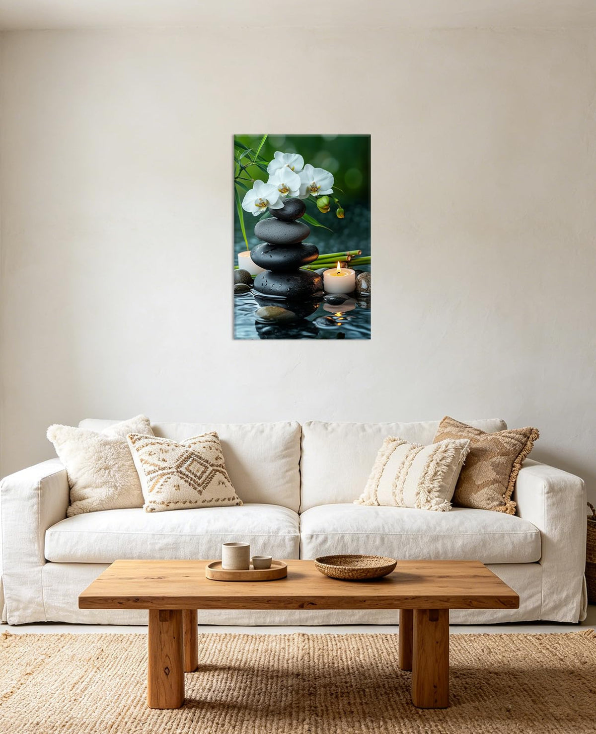 Orchid Zen Wall Art Spa Stones with White Floral Picture Candle Painitngs Relax Canvas Prints Meditation Artwork Bathroom Yoga Spiritual Room Decor (Zen-4 / 18"L x 12"W)