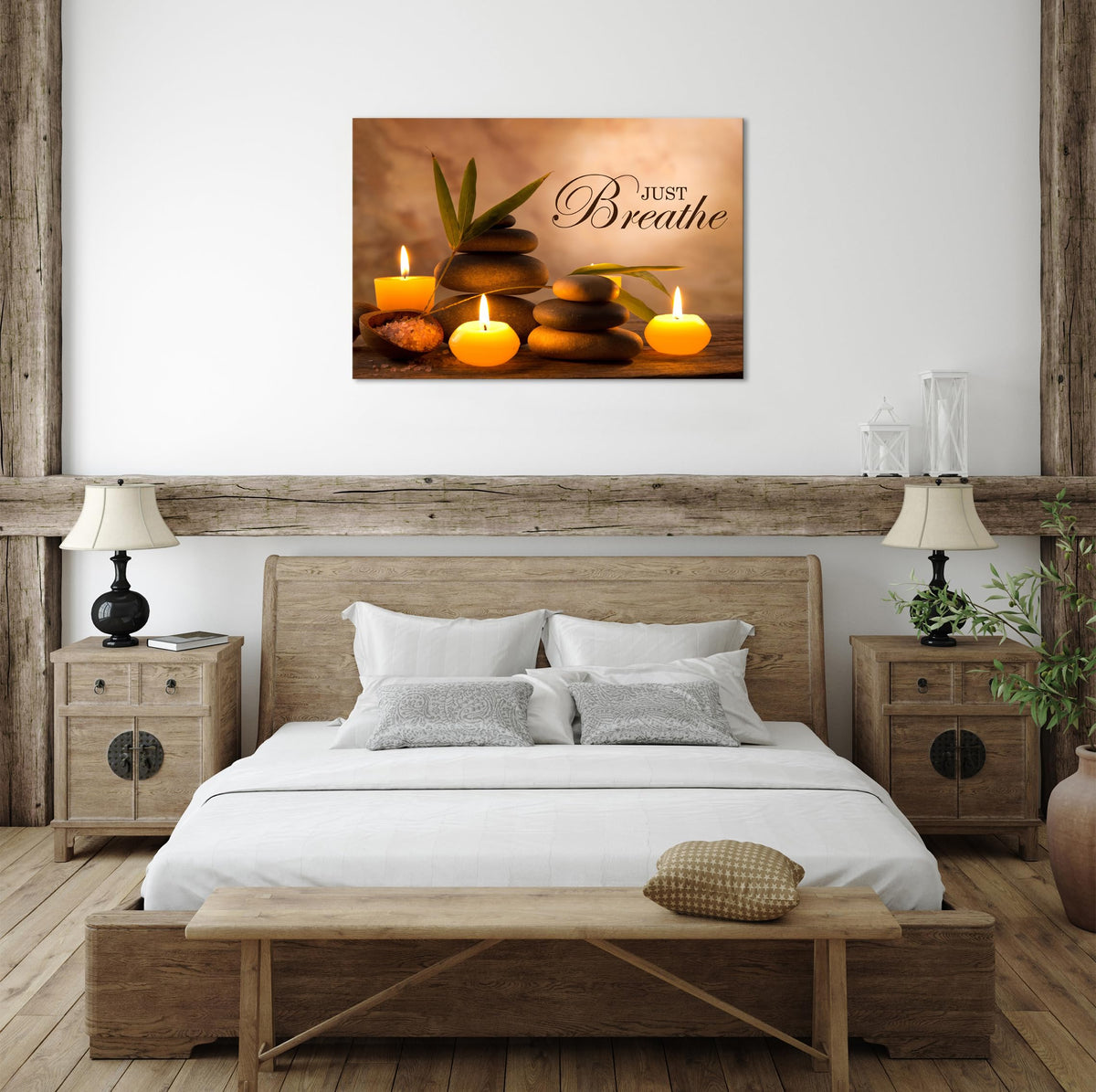 Zen Wall Decor Just Breathe Motivational Bathroom Wall Art Yoga Room Poster for Women Spa Picture Painting Spiritual Artwork Framed for Living Room Ready to Hang (24"L x 36"W / Zen 03)