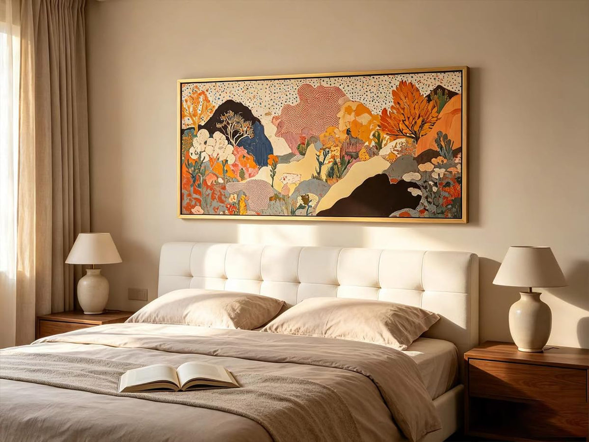 Large Framed Boho Mountains Wall Art Abstract Landscape Canvas Wall Decor (Boho / 48"L x 24"W)