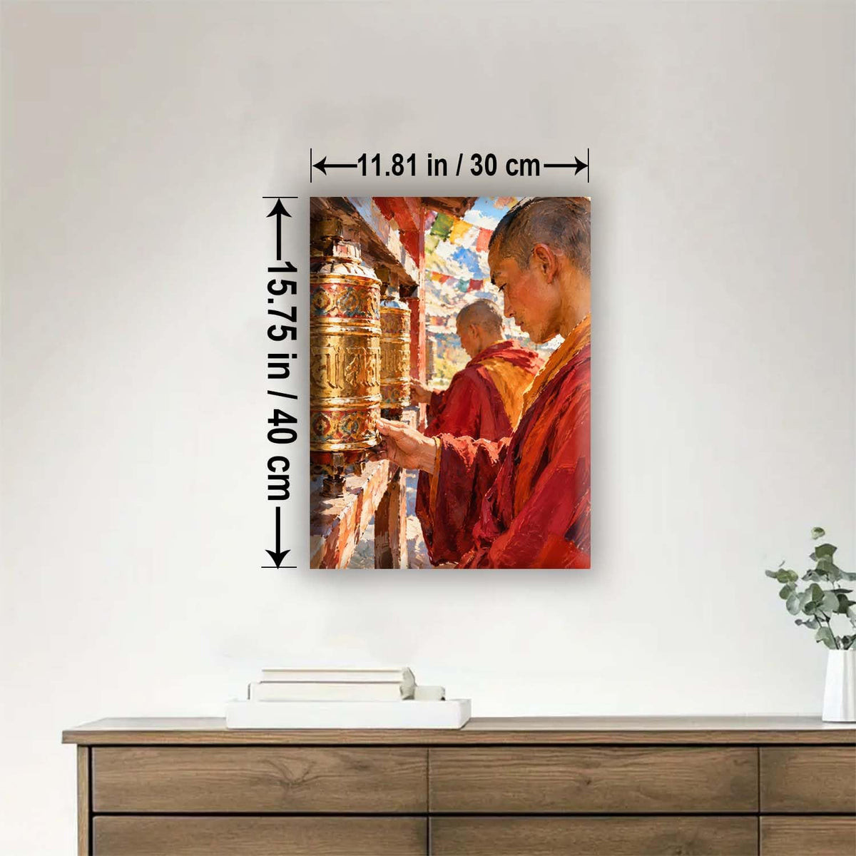 Monks Spinning Prayer Wheels Buddhism Framed Canvas DIY Paint by Numbers Kit Bar Cafe Cave Home Room Wall Bathroom Porch Patio Decor Gift (MONKS SPINNING PRAYER WHEELS - 16 x 12 Inch)