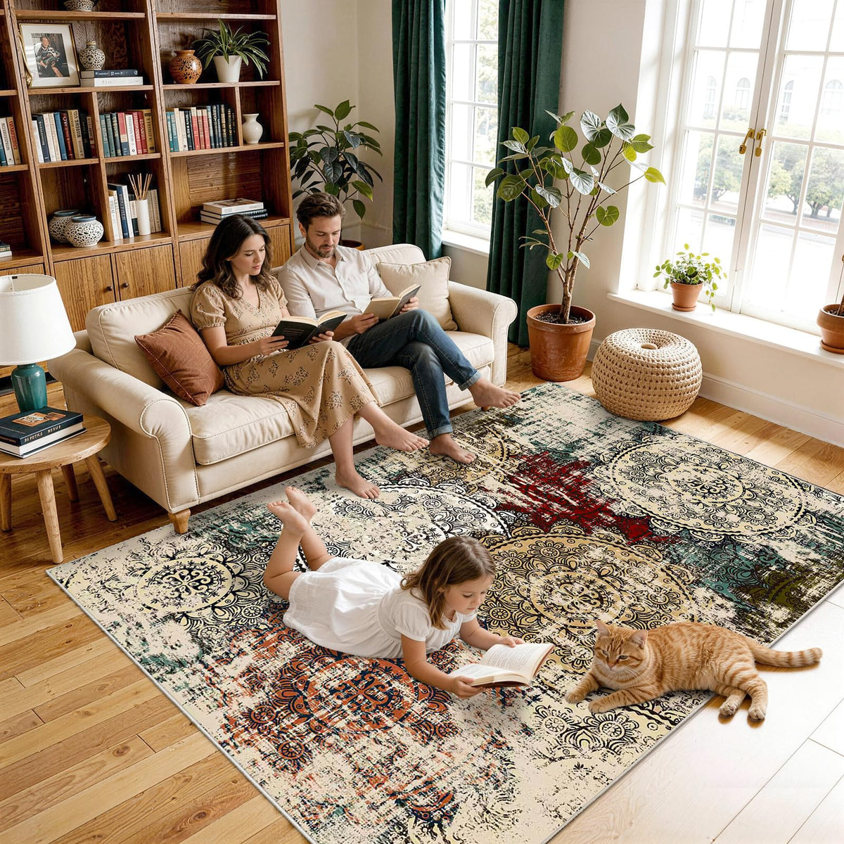 Washable 4x6 Area Rug Entryway (Red/Green/Multi / 4' x 6' (Rectangular))