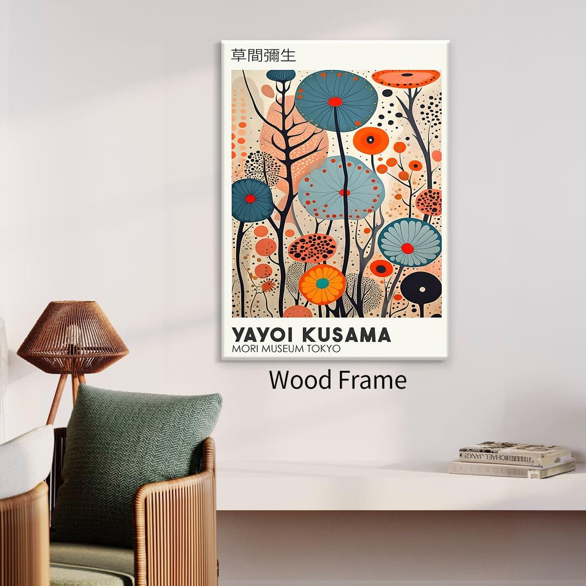 Yayoi. Kusama Framed Canvas Wall Art Vintage Japanese Painting Posters Tokyo Aesthetic Prints Infinity Dots Picture Modern Ukiyo (Wrapped Canvas / Japanese Art 009 / 14"L x 11"W)