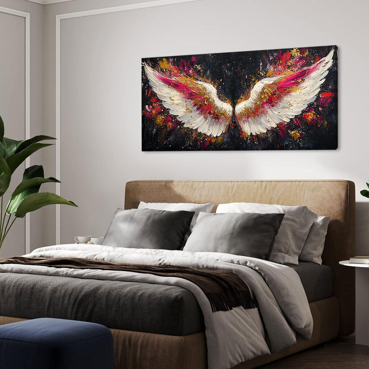 Multicolor Angel Wings Wall Art for Living Room Office Divine Inspiration Splatter Paint Art Painting Prints Contemporary Canvas Artwork Dining Bedroom Decor (Contemporary / White Gold Red Angel Wings Wall Art / 40"L x 20"W)