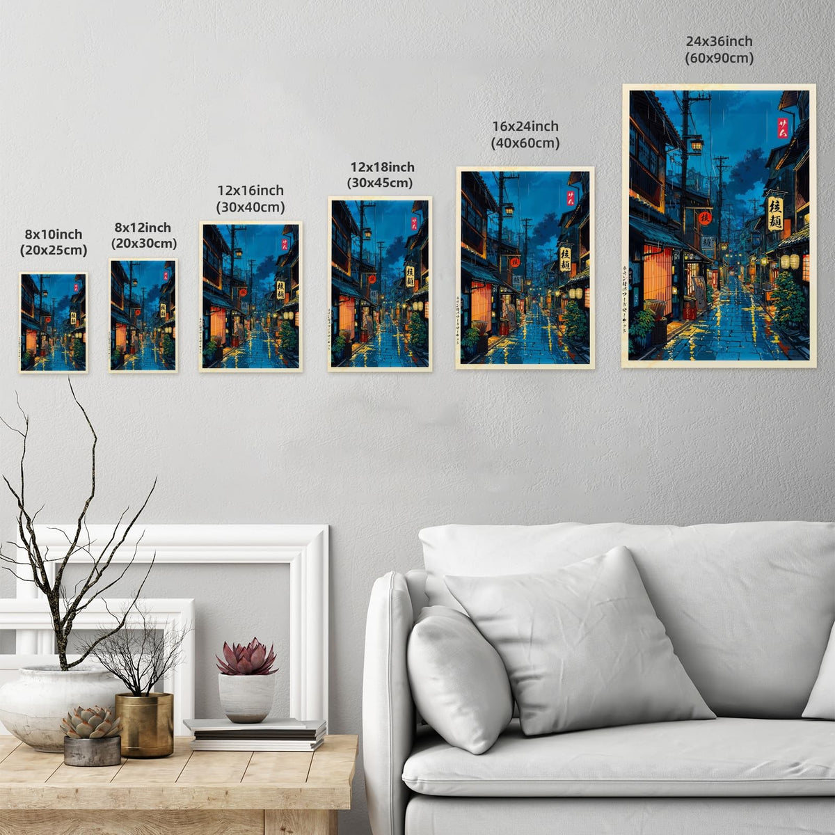 Japanese Tokyo Tea House Wall Art Poster Kyoto Night Street Art Canvas Print Retro Japan Illustration Wall Decor Vintage Urban Street Scene for Bedroom Living Room Aesthetic 24x36inch Unframed (24"L x 36"W / style-1 Unframed)
