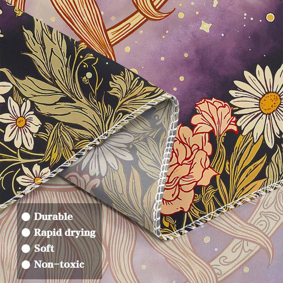 Boho Sun and Moon Vintage Purple Daisy Floral Tapestry 80 x 60 Inch (Purple Sun Rose / 80"L x 60"W)