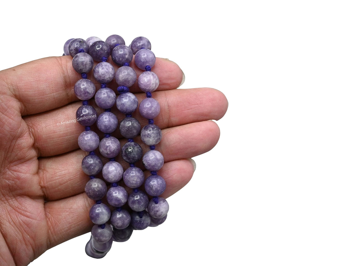 Lepidolite Buddhist Prayer Beads Japa Mala with 108 Meditation Beads (Hand Knotted / Lepidolite)