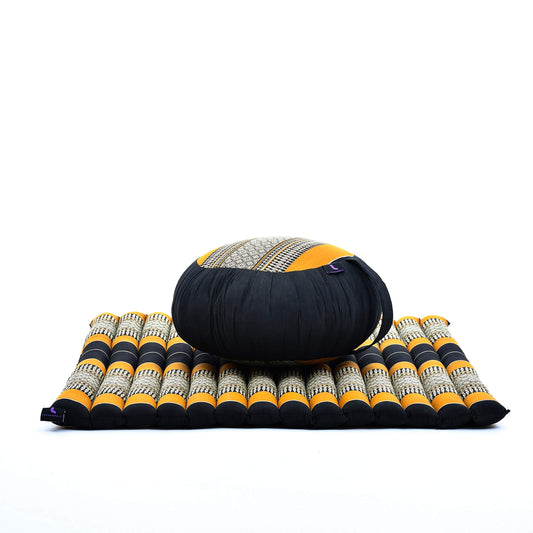 Meditation Cushion Zafu & Zabuton Set 28 x 28 inches Kapok Zazen (Sf03 - Black, Orange)