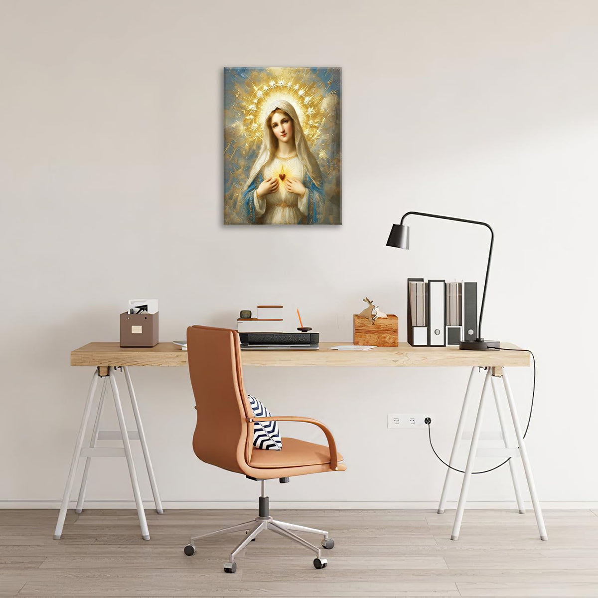 Christian Virgin Mary Wall Art Mary Mother Of God Jesus Canvas Wall Decor Catholic Pictures Christ Paintings Prints Religious Bible Artwork Framed Decorations For Church Prayer Room Bathroom Bedroom Living Room Gifts 16" x 20" (Mary / 20"L x 16"W)