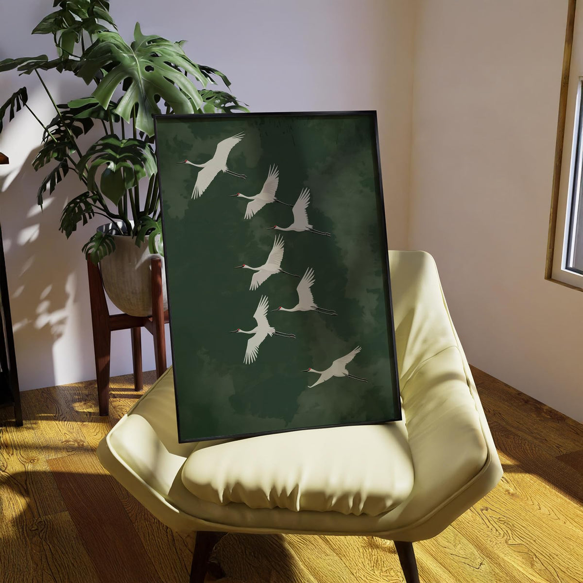 Japanese Flying Black Framed Wall Art Vintage Bird Pictures Decor Poster 24x36 inch Rustic Nature Animal Canvas Prints Minimalist Home Decor for Asian Style Living Room Bedroom Office Zen Ready to hang (Black Framed / Japanese Canvas / 36"L x 24"W)