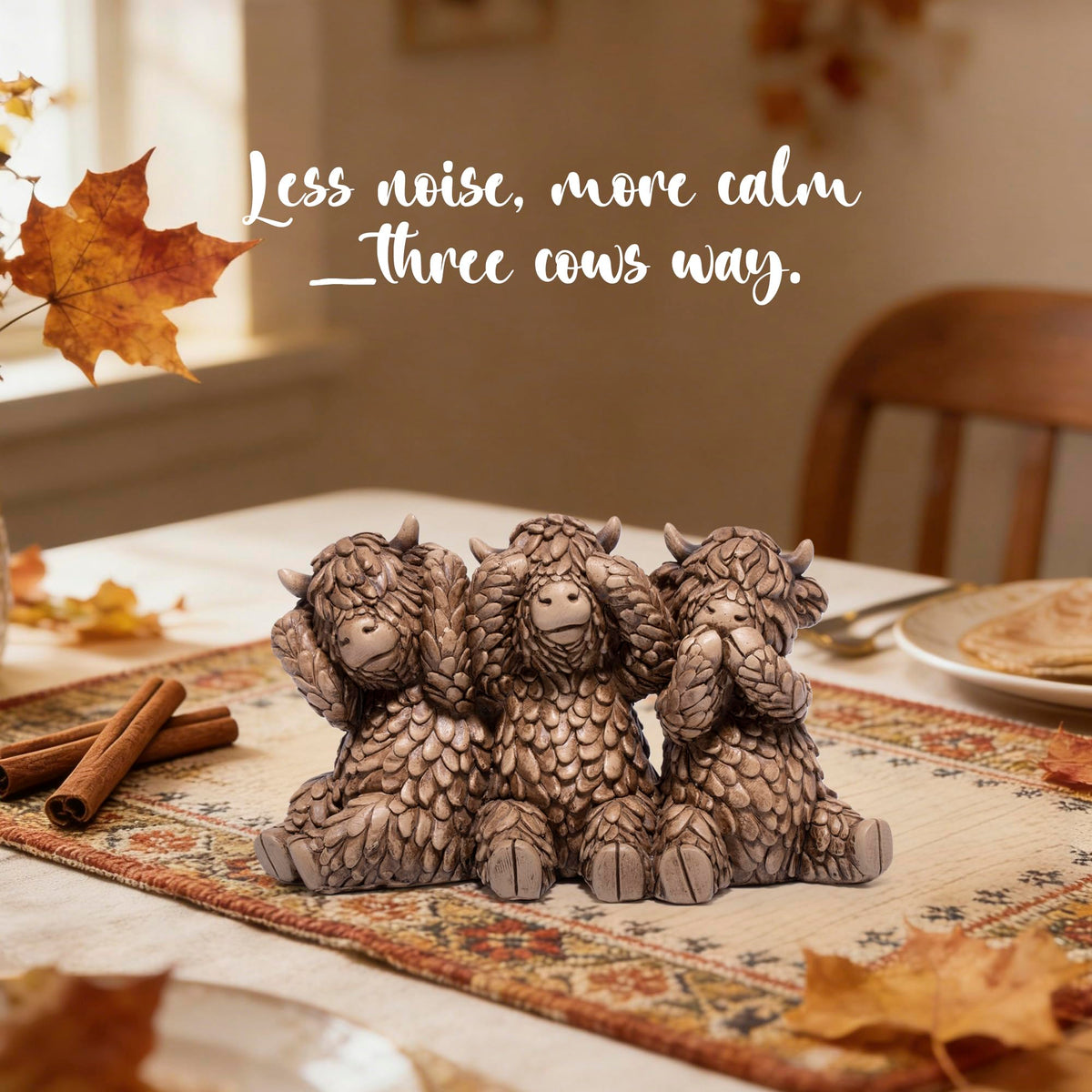 See Hear Speak No Evil Highland Cow Figurine (Three Wise Highland Cow)