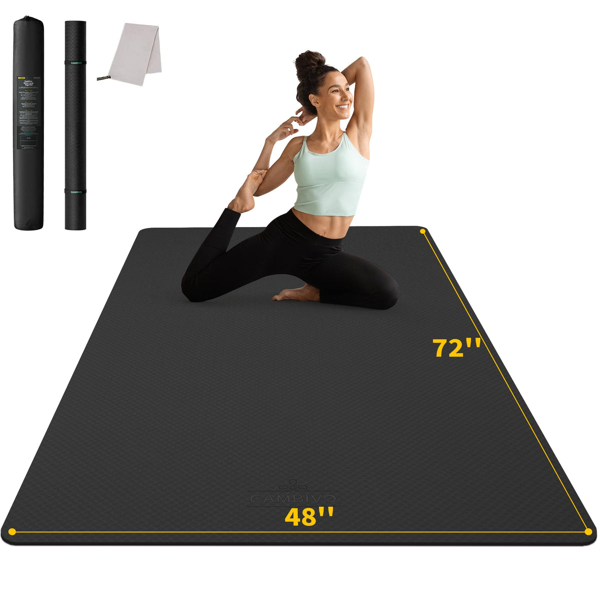 72''x48'' Large Yoga Mat (BLACK / 10mm)