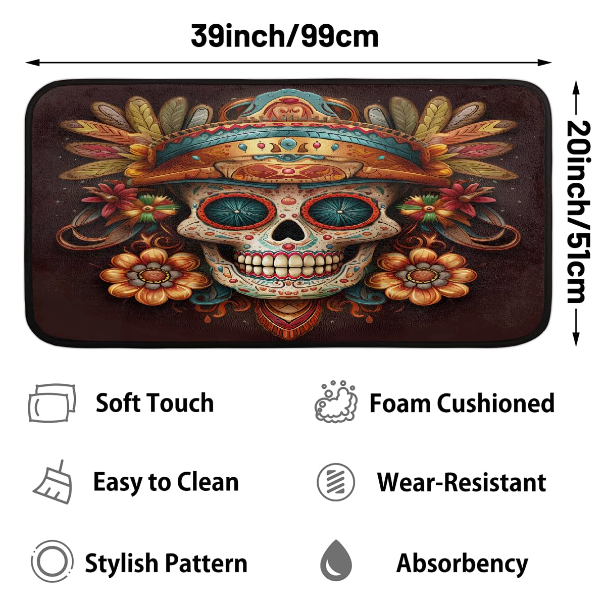 Skull Kitchen Rugs Kitchen Mats Non Slip Floor Mat (Color 7)