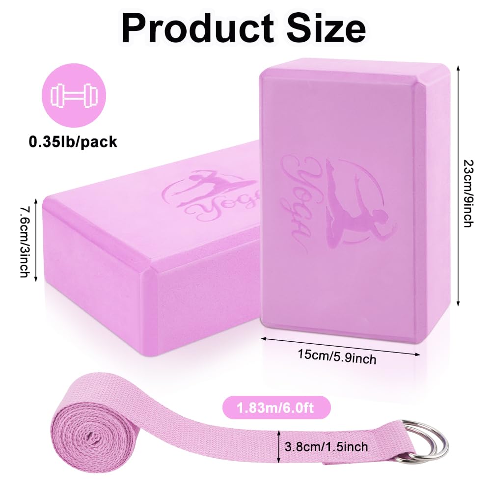 2 Yoga Block and 2 Yoga Strap Set (Pink B / 9×6×3")
