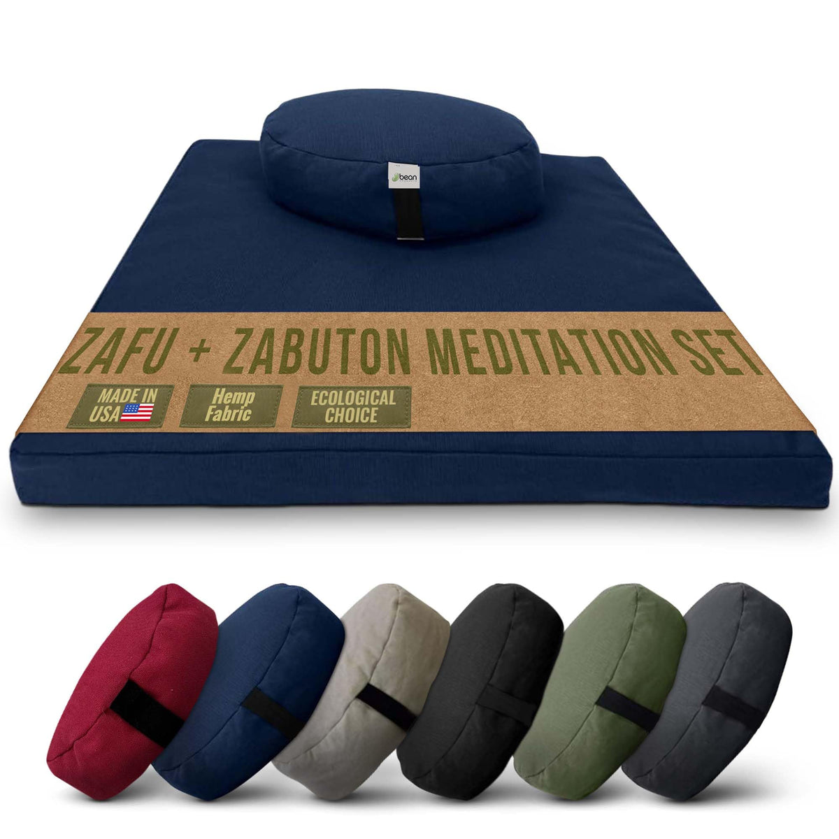 Oval XL Zafu & Zabuton Yoga Meditation Cushion Hemp Blueberry (Blueberry - Hemp / Oval Combo)