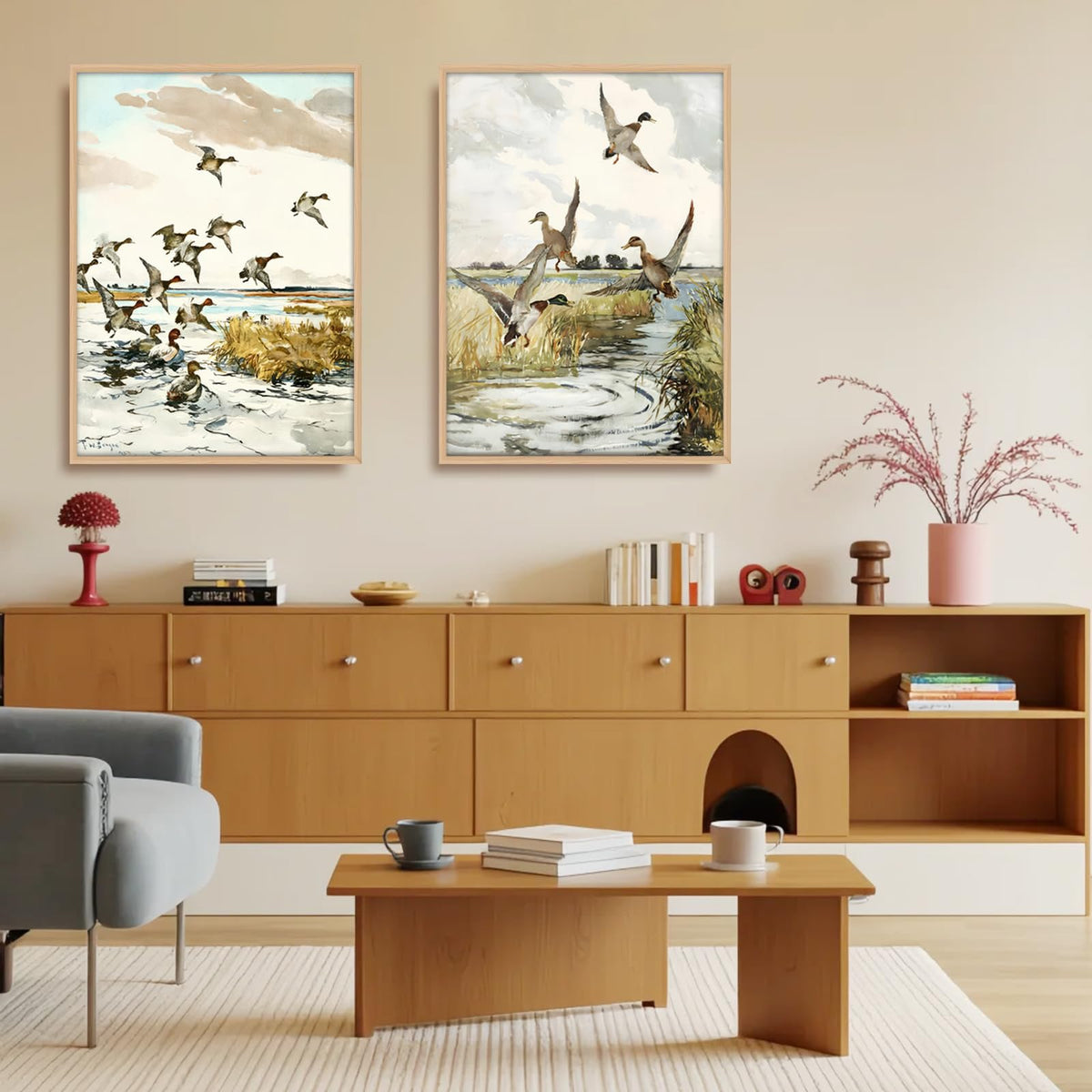 2Pcs Vintage Duck Wall Art Rustic Mallards Marsh Landscape Canvas Prints (Vintage Duck 2Pcs / 12x16 Inches)