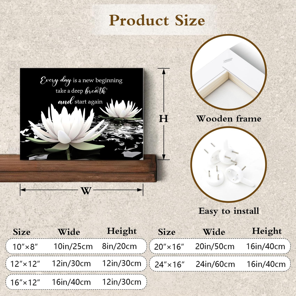 Black and White Floral Wall Art Inspirational Quotes with Water Lily Wall Art for Living Room Zen Spa Canvas Home Decor for Bedroom Bathroom Office Ready to Hang 8L x 10W Inch (Black / 8"L x 10"W)